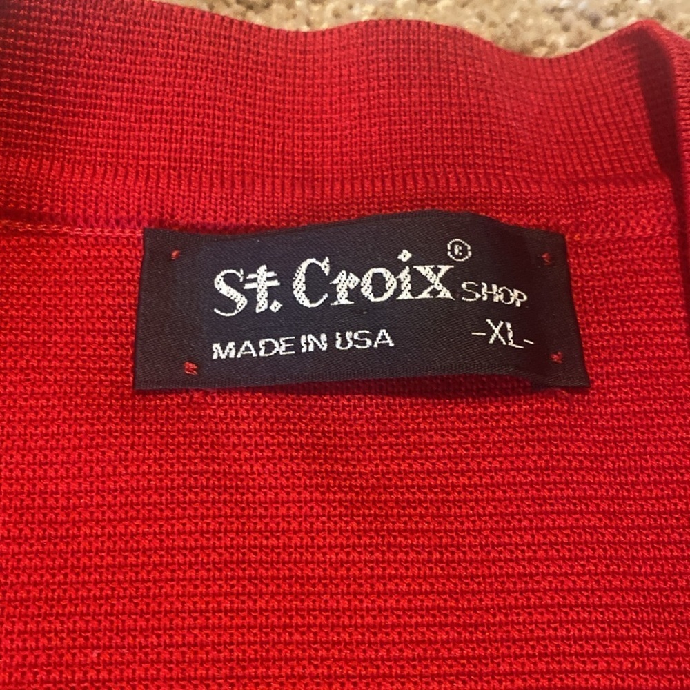 St Croix Made in USA Preppy Collegiate Button  Cotton Blend Cardigan Red Sz XL